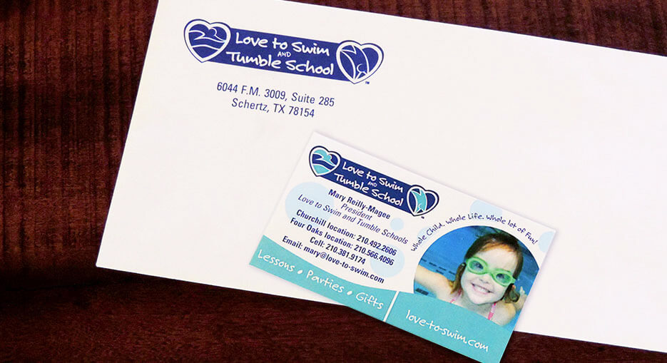 Love to Swim and Tumble School Business Card and Envelope